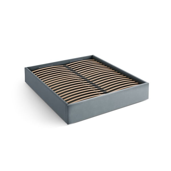 Světle modrá čalouněná dvoulůžková postel s úložným prostorem/bez čela s roštem 180x200 cm Susan – Micadoni 