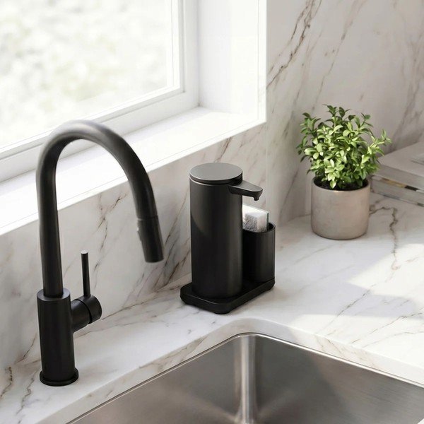 Matně černý bezdotykový kovový stojan na mycí prostředky – simplehuman-image-2