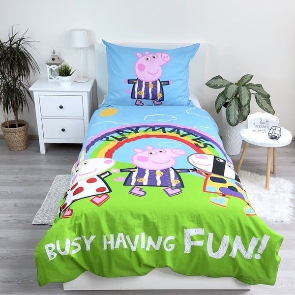 Bavlněné dětské povlečení se svítícím efektem na jednolůžko 140x200 cm Peppa Pig – Jerry Fabrics-image-1