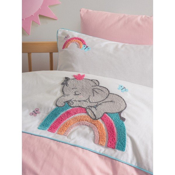 Bílé/růžové bavlněné dětské povlečení do postýlky s prostěradlem/4dílné 100x150 cm Lucky – Mijolnir-image-2