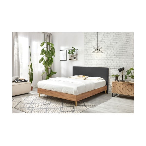 Tmavě šedá/přírodní dvoulůžková postel s roštem 160x200 cm Noa – Bobochic Paris-image-2