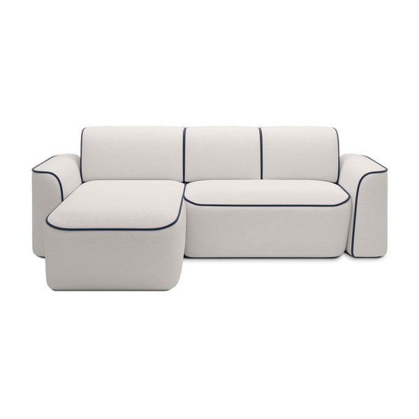 Modrá/krémová rohová pohovka z textilie bouclé (levý roh/s lenoškou) Ume – ELTAP