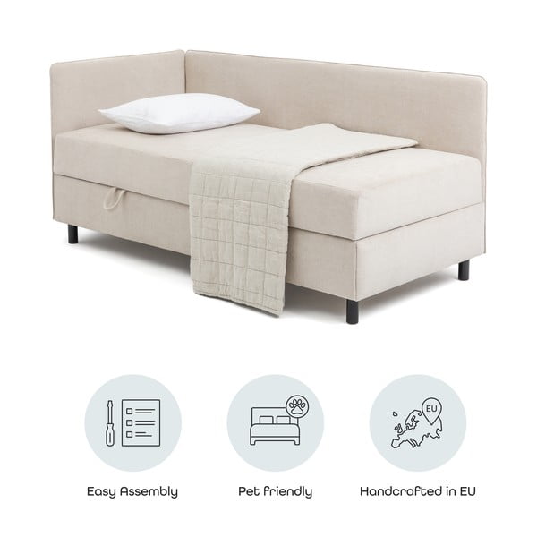 Béžová čalouněná jednolůžková postel s úložným prostorem s matrací 90x200 cm Avela – Bonami Selection-image-4