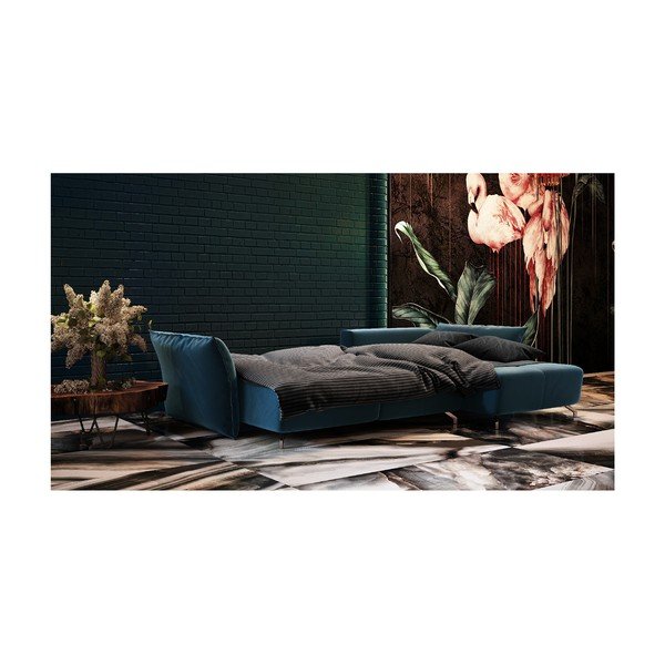 Tmavě modrá sametová rozkládací variabilní rohová pohovka Devichy Hermes-image-4