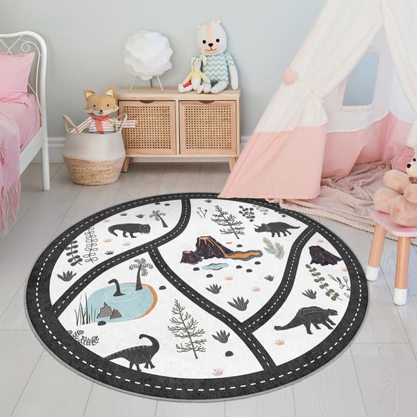 Černobílý pratelný dětský hrací koberec ø120 cm Dino Park – Mila Home-image-4