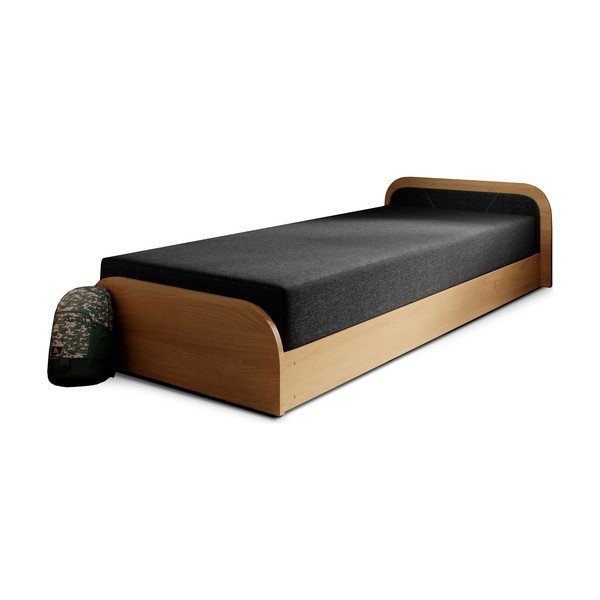 Okrově žlutá/tmavě šedá čalouněná/z dřevotřísky jednolůžková postel s úložným prostorem s matrací 80x190 cm Parys – ELTAP