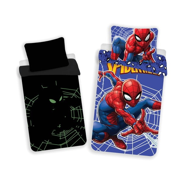 Červeno-modré bavlněné dětské povlečení se svítícím efektem na jednolůžko 140x200 cm Spider-man – Jerry Fabrics