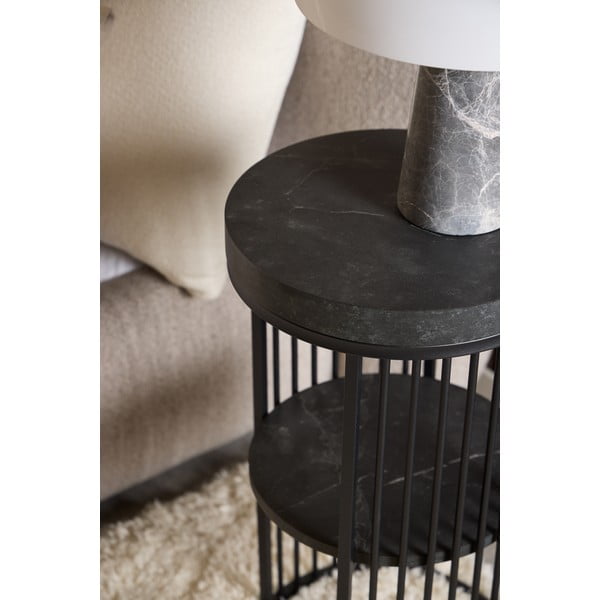 Černý noční stolek s deskou v dekoru mramoru Strington – Actona-image-2