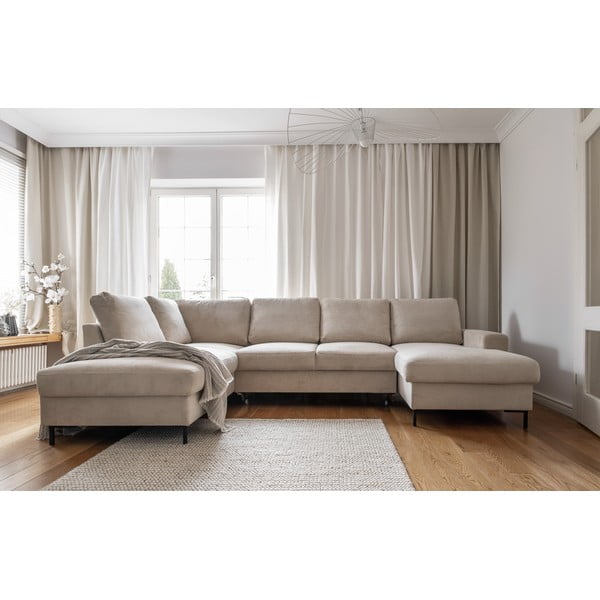 Béžová manšestrová rozkládací rohová pohovka (levý roh) Lofty Lilly – Miuform-image-1