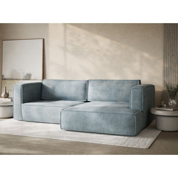 Světle modrá žinylková rozkládací/s úložným prostorem rohová pohovka (pravý roh/s lenoškou) Velto – Maison de Rêve-image-4