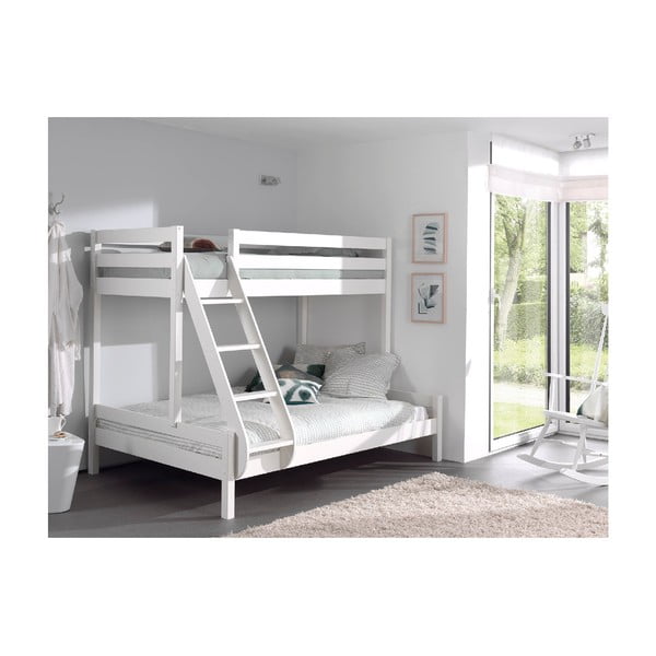 Bílá patrová dětská postel z borovicového dřeva 140x200/90x200 cm Pino Martin – Vipack-image-1