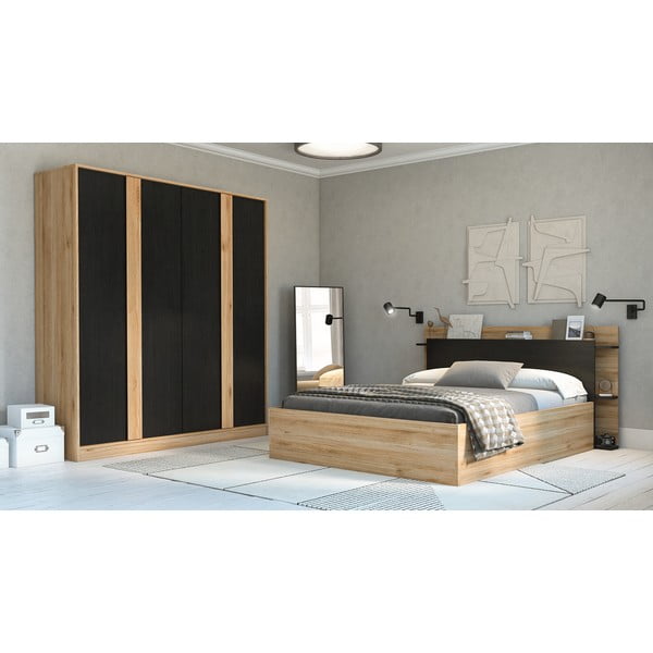 Šatní skříň v dekoru dubu v černo-přírodní barvě 180x197,5x53 cm Dennis – Marckeric-image-1