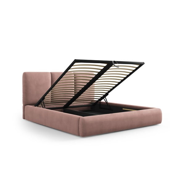 Světle růžová čalouněná dvoulůžková postel s úložným prostorem s roštem 140x200 cm Brody – Mazzini Beds-image-2