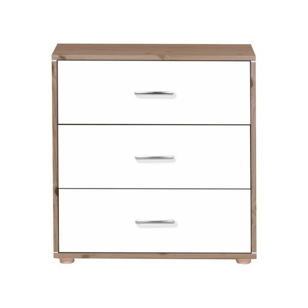 Hnědo-bílá dětská komoda s 3 šuplíky z borovicového dřeva Flexa Classic-image-1