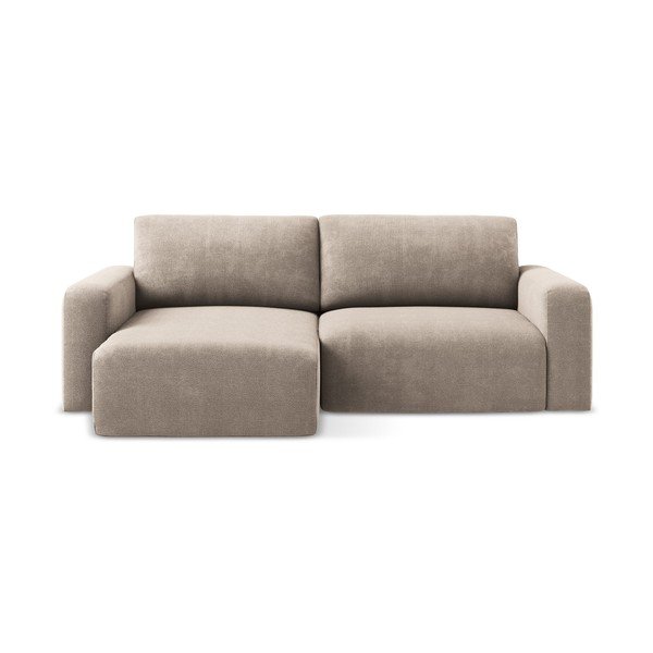 Béžová žinylková rozkládací/s úložným prostorem rohová pohovka (levý roh/s lenoškou) Kona – Makamii