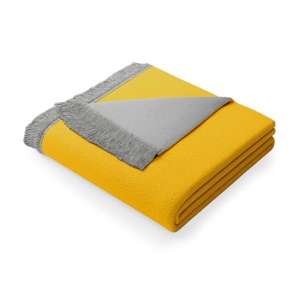 Žluto-šedá deka s příměsí bavlny AmeliaHome Franse, 150 x 200 cm