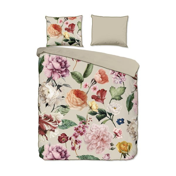 Béžové povlečení na dvoulůžko/prodloužené z bavlněného saténu 200x220 cm Fiori – Descanso