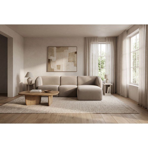 Světle hnědá žinylková rohová pohovka (pravý roh/s lenoškou) Lani – Makamii-image-1
