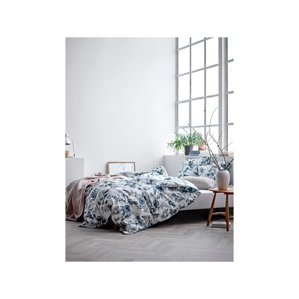 Modré povlečení na jednolůžko z bavlněného saténu 140x200 cm Flower Burst - Södahl-image-2