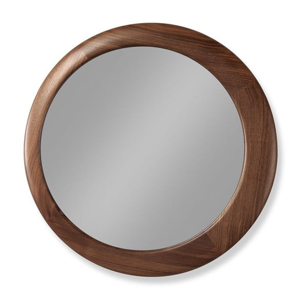 Nástěnné zrcadlo s rámem z ořechového dřeva Wewood - Portuguese Joinery Luna, Ø 45 cm