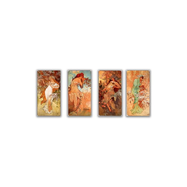 Sada 4 obrazů Four Seasons od Alfonse Muchy, 45x120 cm