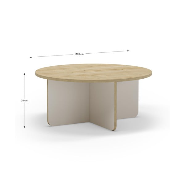 Kulatý konferenční stolek s deskou v dubovém dekoru v krémovo-přírodní barvě ø 80 cm Hillary – Marckeric-image-4