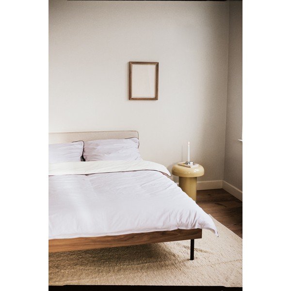 Čalouněná/z dřevotřísky dvoulůžková postel v dekoru ořechu s roštem 160x200 cm v tmavě přírodní barvě Streiko – noo.ma-image-3