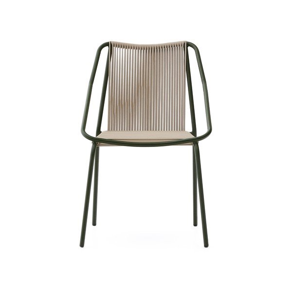 Tmavě zelená/béžová kovová zahradní židle Zivia – Kave Home-image-2