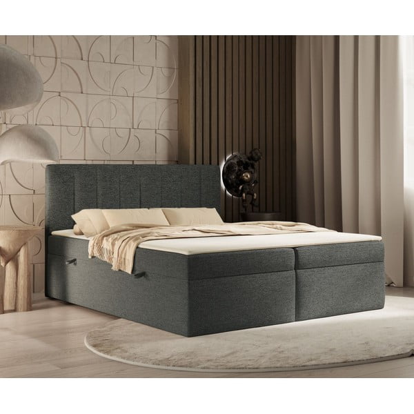 Tmavě šedá boxspring postel s úložným prostorem 140x200 cm Novento – Maison de Rêve-image-4