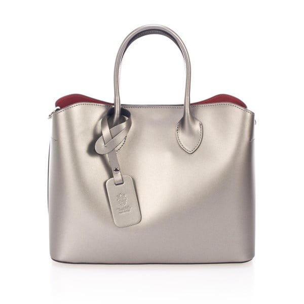Kožená kabelka ve sříbrné barvě Giulia Massari Mineola