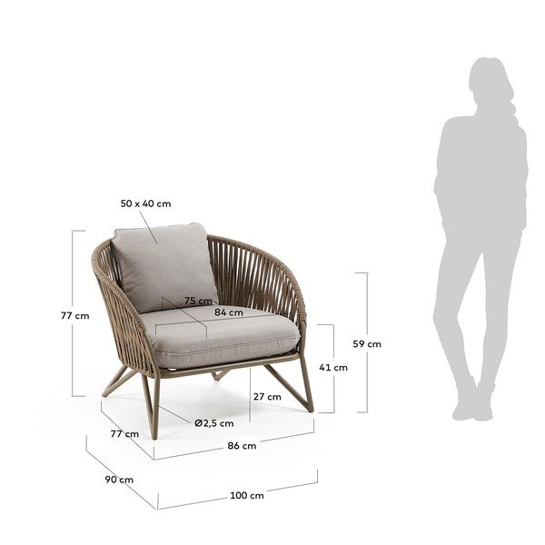 Světle šedé/hnědé kovové zahradní křeslo Branzie – Kave Home-image-1