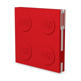 Červený čtvercový zápisník s gelovým perem LEGO®, 15,9 x 15,9 cm