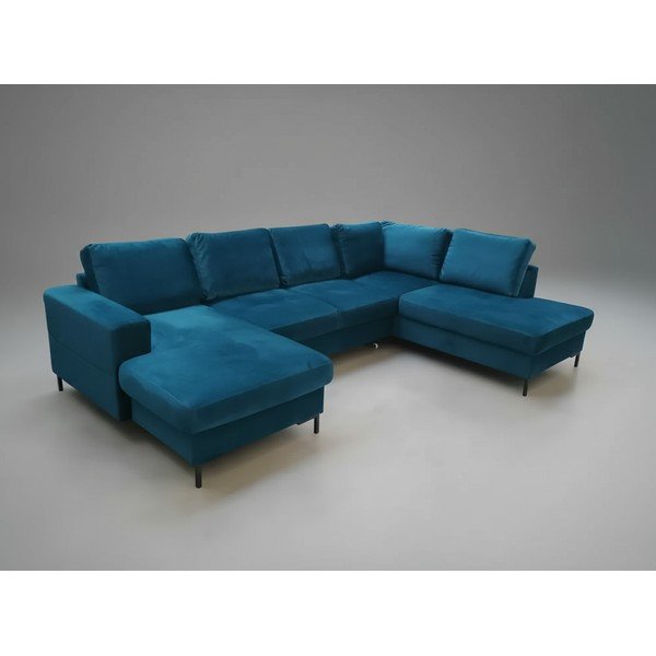 Sametová rozkládací/s úložným prostorem rohová pohovka v petrolejové barvě (pravý roh/do "U") Lofty Lilly - II. jakost – Miuform-image-2