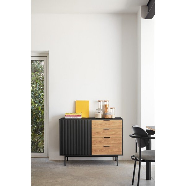 Nízká komoda v dekoru dubu v černo-přírodní barvě 108x80 cm Sierra – Teulat-image-1