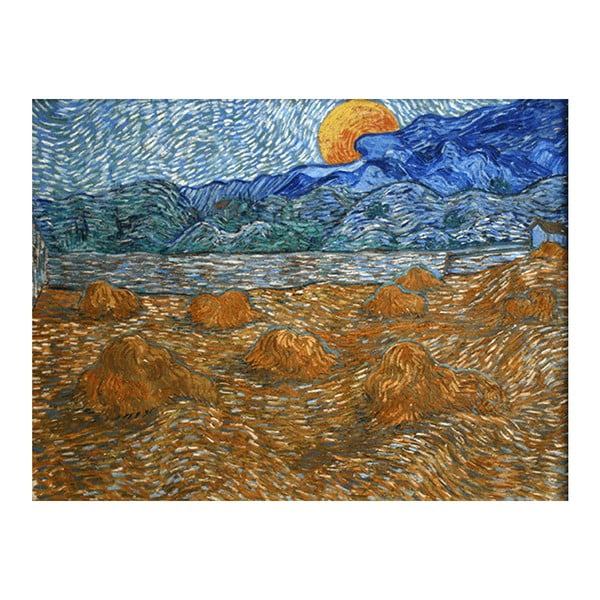 Obraz Vincenta van Gogha - Landscape with wheat sheaves and rising moon, 60x80 cm
