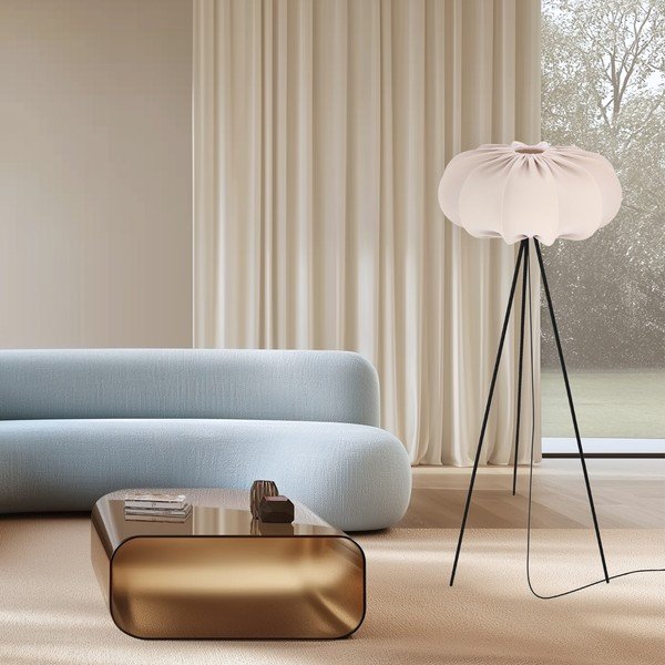 Béžová stojací lampa s textilním stínidlem (výška 147 cm) Cafee – Candellux Lighting-image-1