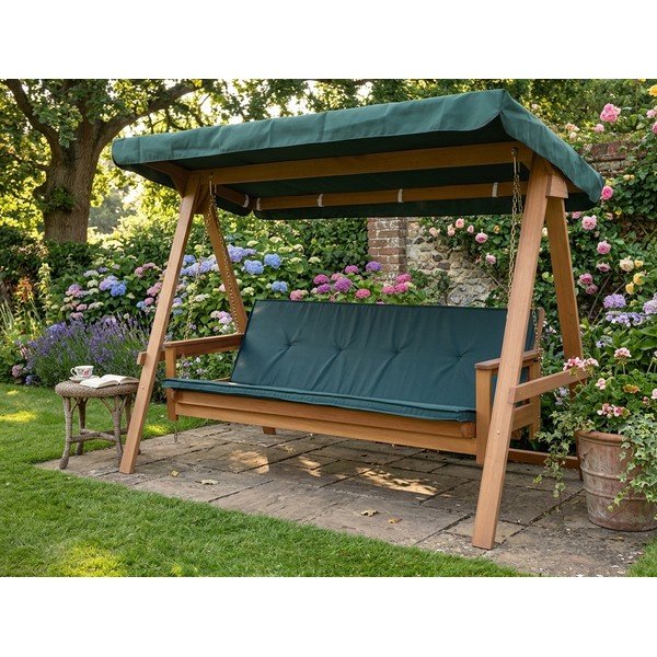 Zelená dřevěná zahradní houpačka Vegas Lux - Rojaplast-image-1