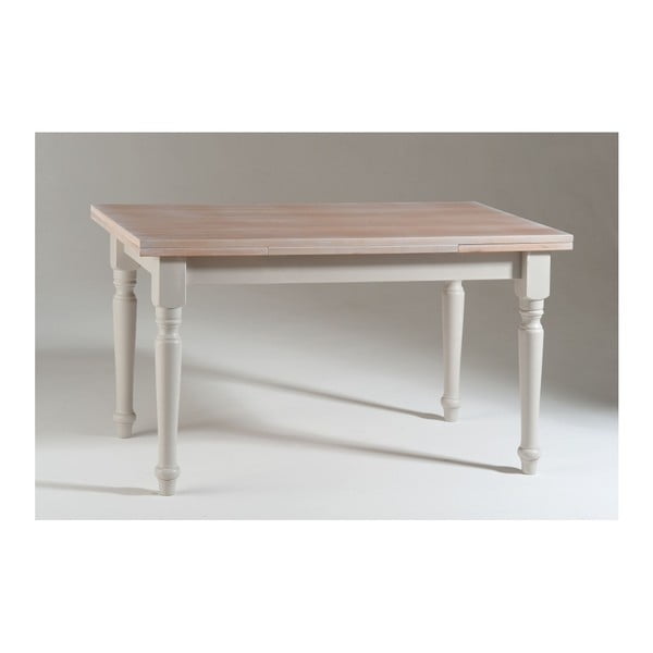 Bílý dřevěný rozkládací jídelní stůl s přírodní deskou Castagnetti Corinne, 140 x 80 cm