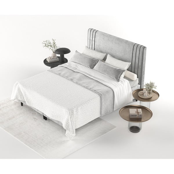 Šedá čalouněná dvoulůžková postel s úložným prostorem 140x200 cm Musca – Maison de Rêve-image-4