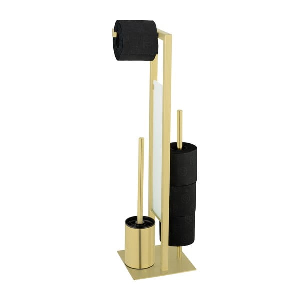 Stojan na toaletní papír se štětkou z nerezové oceli ve zlaté barvě Rivalta – Wenko-image-1