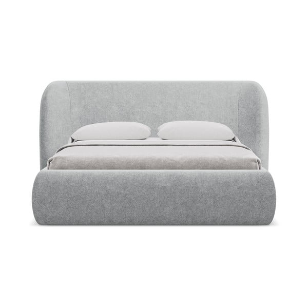 Světle šedá čalouněná dvoulůžková postel s úložným prostorem s roštem 180x200 cm Hauke – Makamii-image-3