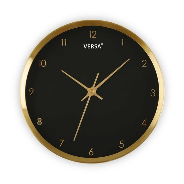 Černé hodiny s rámem ve zlaté barvě Versa Runna, ⌀ 25,8 cm