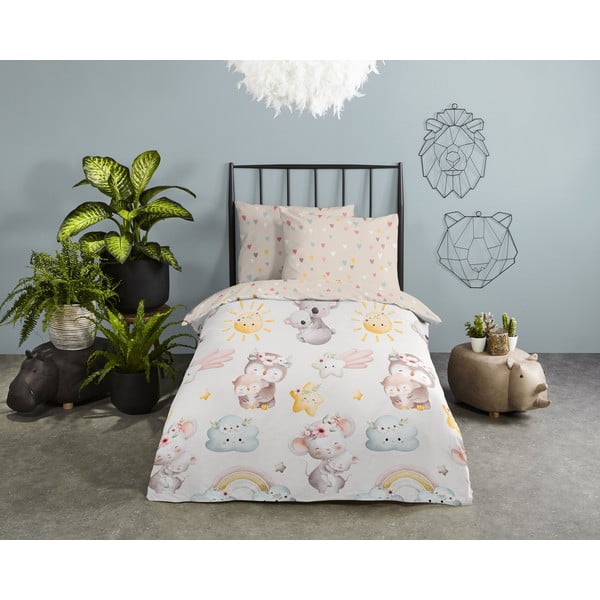 Hnědé/béžové bavlněné dětské povlečení na jednolůžko 140x200 cm Hugs – Good Morning-image-1