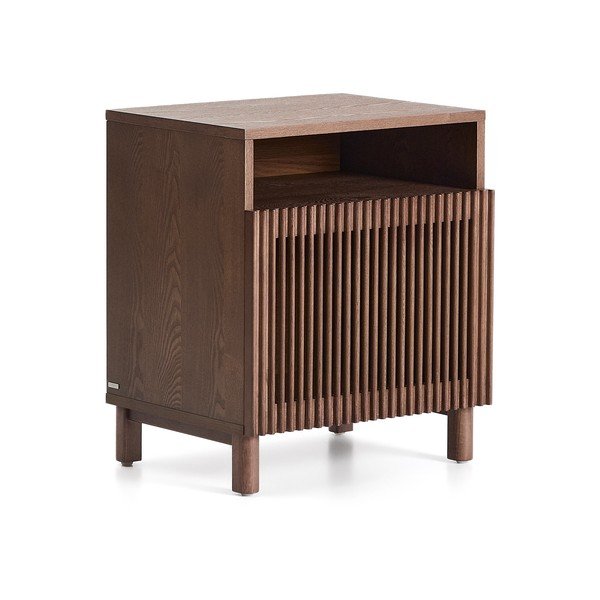 Tmavě hnědý noční stolek v dekoru ořechu s poličkami Beyla – Kave Home-image-3