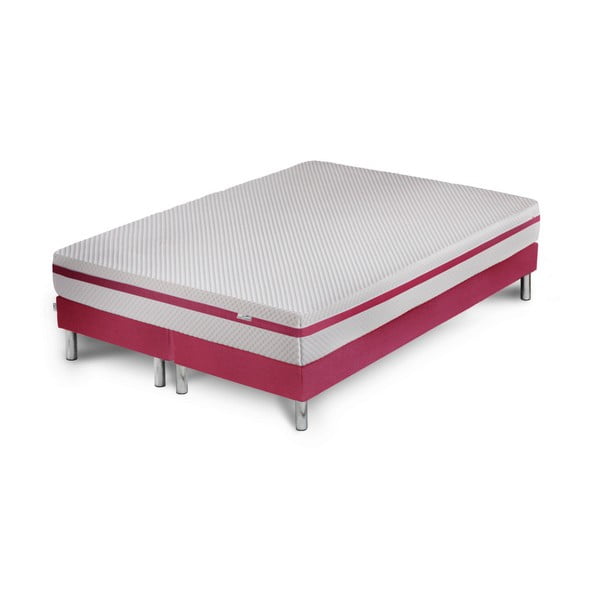 Růžová postel s matrací a dvojitým boxspringem Stella Cadente Maison Pluton, 180 x 200 cm
