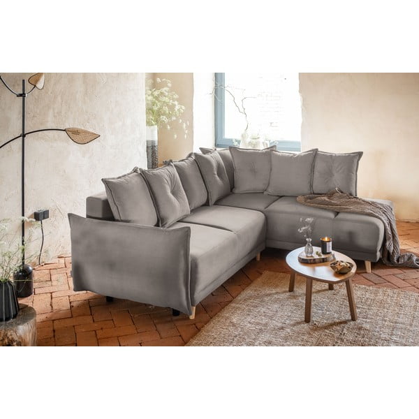 Světle hnědá manšestrová rozkládací rohová pohovka (pravý roh) Lazy Lukka – Miuform-image-1