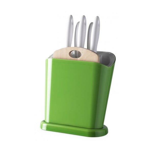 Zelený multifunkční stojan s noži a prkénkem