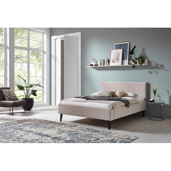 Bílá/krémová čalouněná dvoulůžková postel bez roštu 140x200 cm Leira – Meise Möbel-image-1