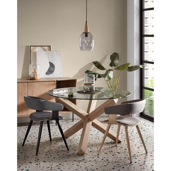 Dubový jídelní stůl se skleněnou deskou Kave Home Nori, ø 120 cm-image-1