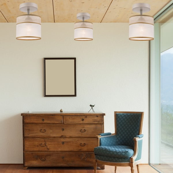 Světle hnědé stropní svítidlo s textilním stínidlem ø 16 cm Andrea – LAMKUR-image-3